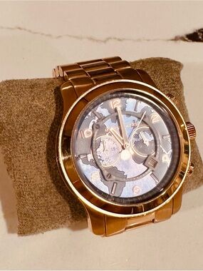 Michael Kors Watch Hunger Stop Limited Edition MK-9558 Rose Gold Blue World Dial